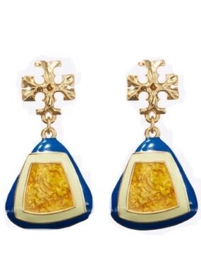 Tory Burch Roxanne multi gold, blue & yellow dangle + drop earrings